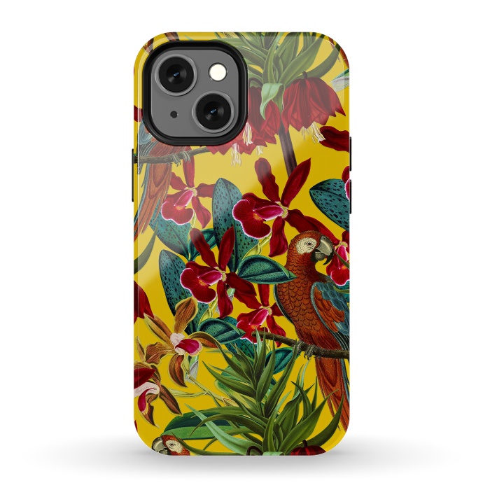 iPhone 13 mini StrongFit Parrots in tropical flower jungle by  Utart