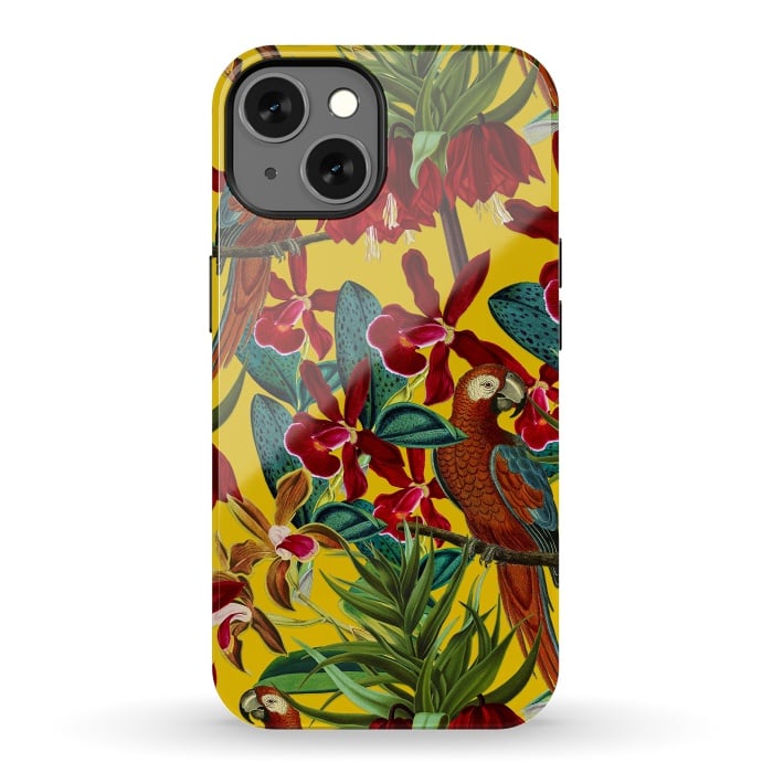 iPhone 13 StrongFit Parrots in tropical flower jungle by  Utart