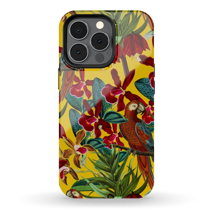 iPhone 13 pro StrongFit Parrots in tropical flower jungle by  Utart