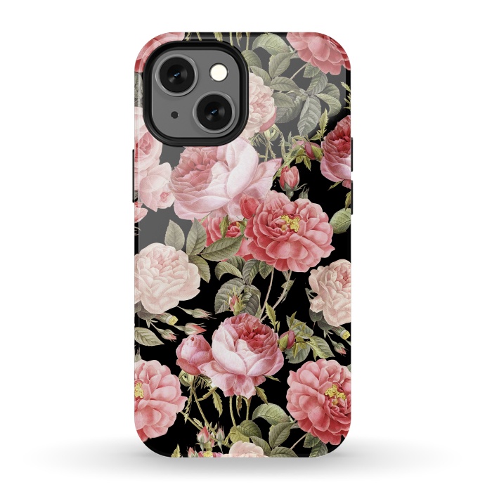 iPhone 13 mini StrongFit Bridal Roses Pattern on Black by  Utart