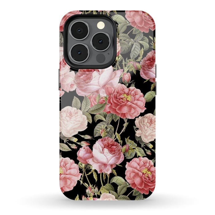 iPhone 13 pro StrongFit Bridal Roses Pattern on Black by  Utart