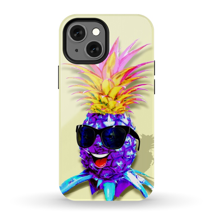 iPhone 13 mini StrongFit Pineapple Ultraviolet Happy Dude with Sunglasses  by BluedarkArt