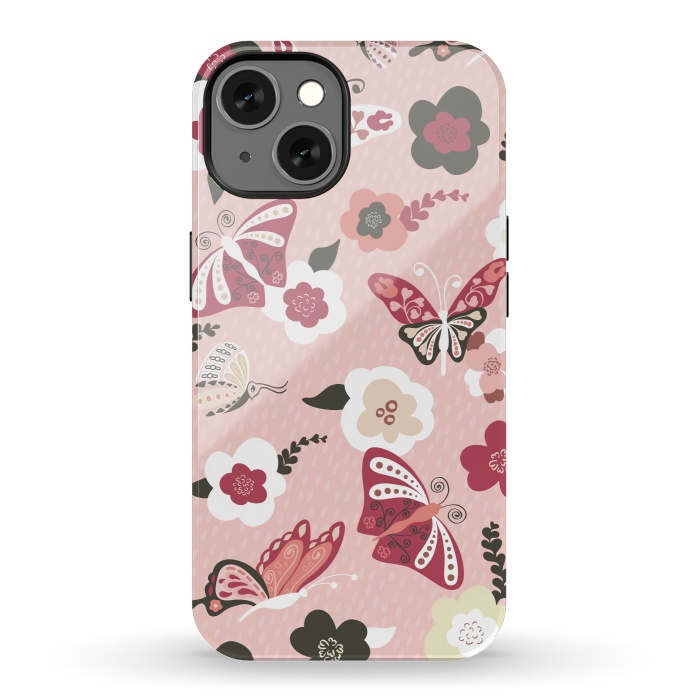 iPhone 13 StrongFit Beautiful Butterflies on Dusty Pink by Paula Ohreen
