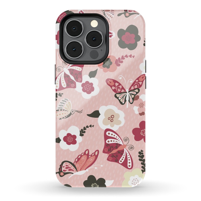 iPhone 13 pro StrongFit Beautiful Butterflies on Dusty Pink by Paula Ohreen