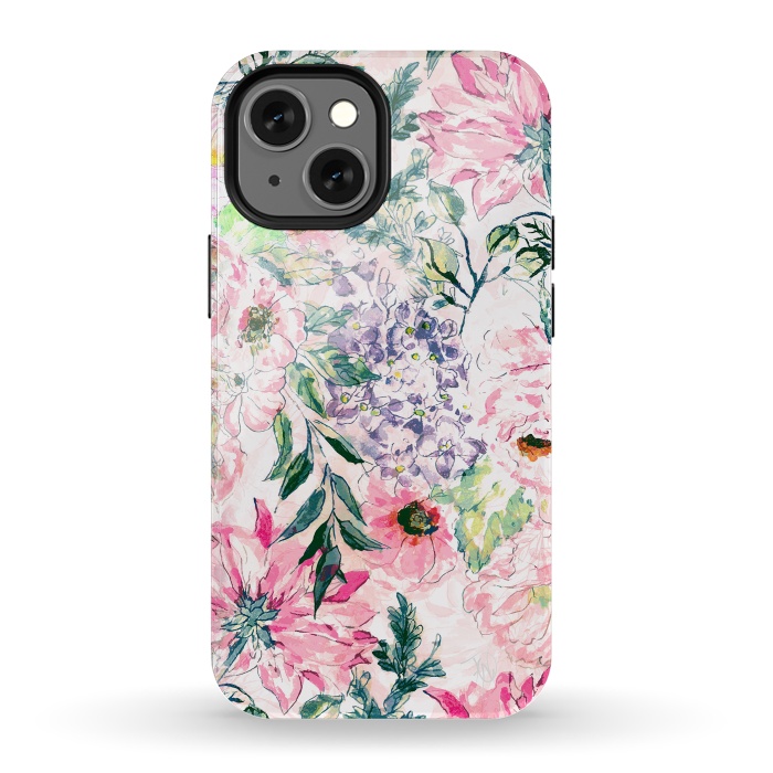 iPhone 13 mini StrongFit Boho chic watercolor pink floral hand paint by InovArts