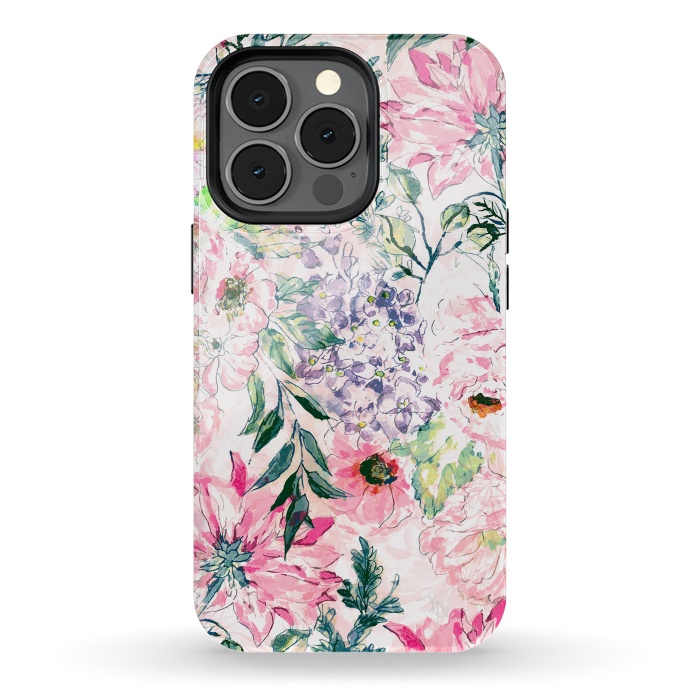 iPhone 13 pro StrongFit Boho chic watercolor pink floral hand paint by InovArts