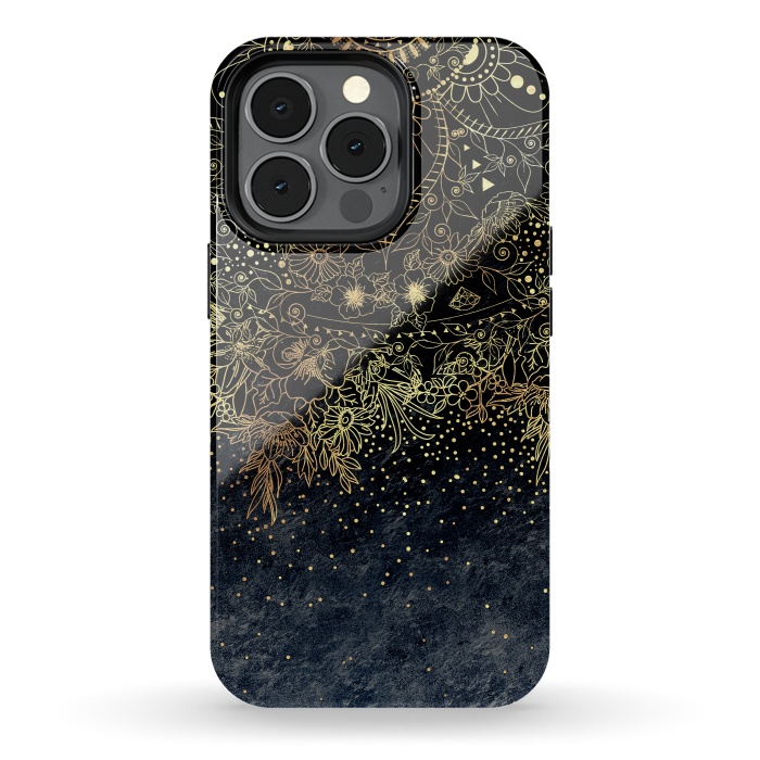 iPhone 13 pro StrongFit Stylish Gold floral mandala and confetti by InovArts