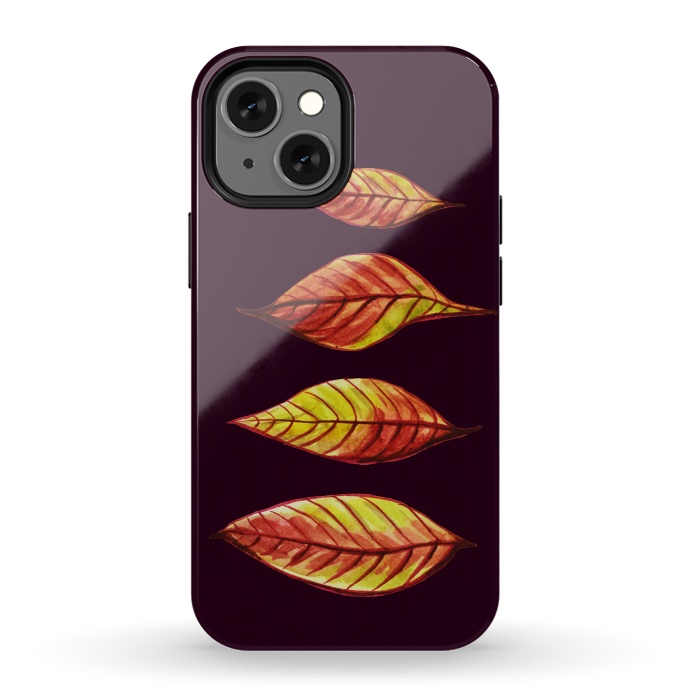 iPhone 13 mini StrongFit Four Red Yellow Ink Watercolor Painted Autumn Leaves by Boriana Giormova