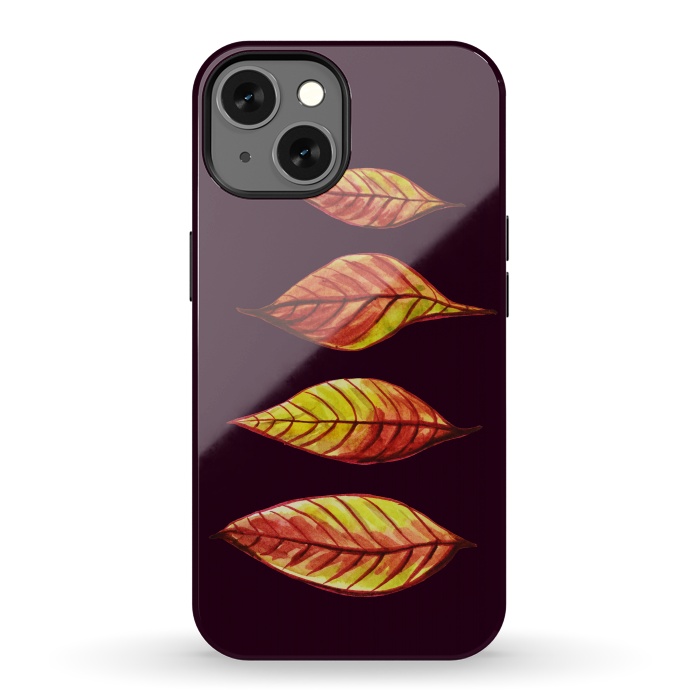 iPhone 13 StrongFit Four Red Yellow Ink Watercolor Painted Autumn Leaves by Boriana Giormova