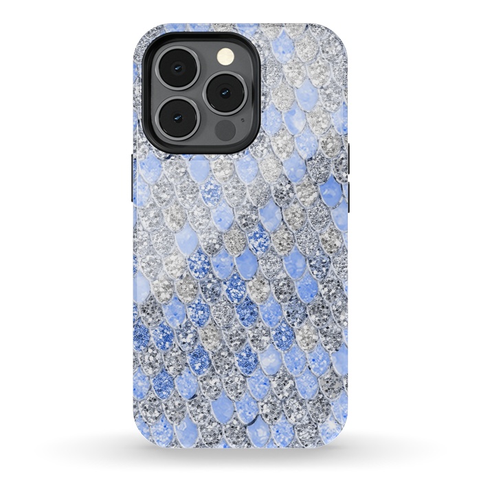 iPhone 13 pro StrongFit Blue and Silver Sparkling Mermaid Scales by  Utart