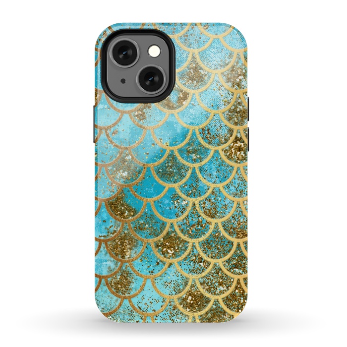 iPhone 13 mini StrongFit Blue, Glitter and Gold Mermaid Scales by  Utart