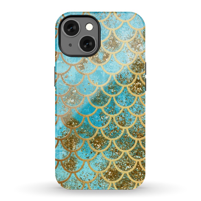 iPhone 13 StrongFit Blue, Glitter and Gold Mermaid Scales by  Utart