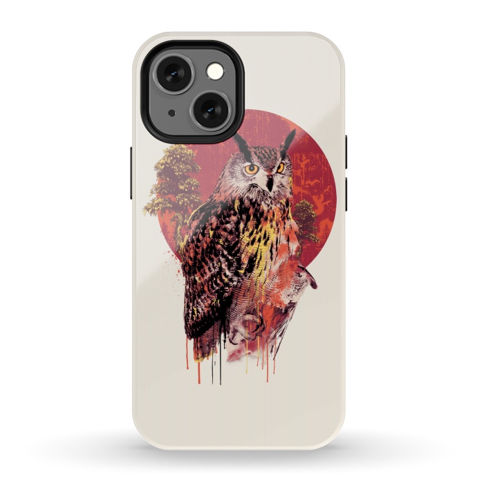 iPhone 13 mini StrongFit Owl Red by Riza Peker