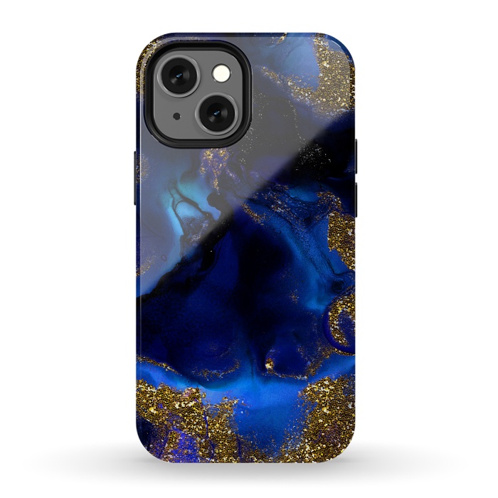 iPhone 13 mini StrongFit Indigo Blue and Gold Glitter Marble by  Utart