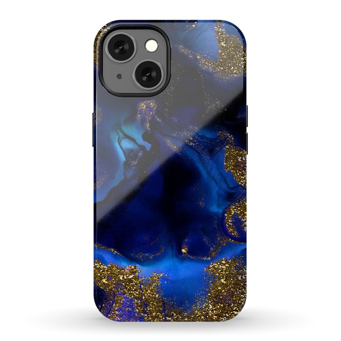 iPhone 13 StrongFit Indigo Blue and Gold Glitter Marble by  Utart