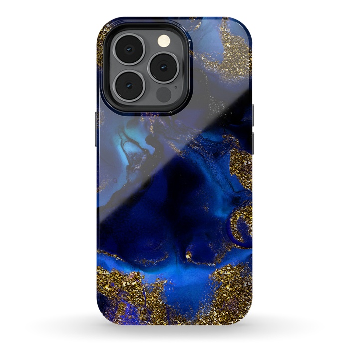 iPhone 13 pro StrongFit Indigo Blue and Gold Glitter Marble by  Utart