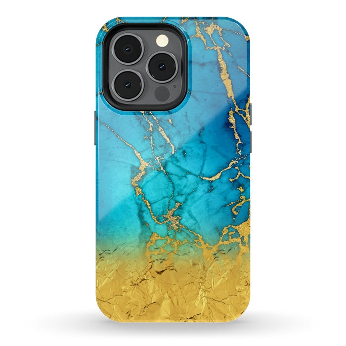iPhone 13 pro StrongFit Sea Blue and Sun Gold Marble and Glitter by  Utart