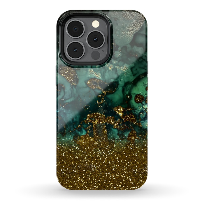 iPhone 13 pro StrongFit Green Malachite Marble and Gold Glitter by  Utart