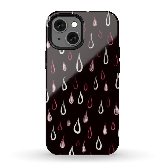 iPhone 13 mini StrongFit Dark White And Red Raindrops Pattern by Boriana Giormova