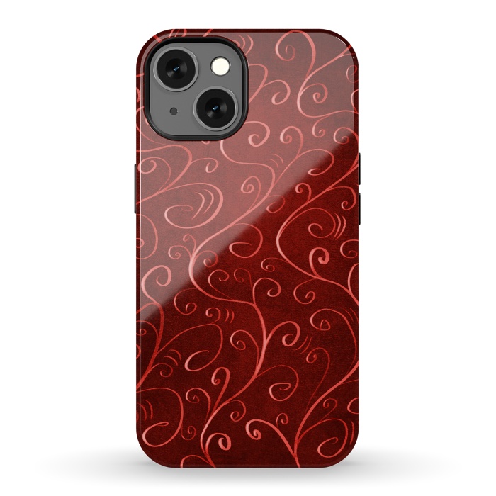 iPhone 13 StrongFit Whimsical Elegant Textured Red Swirl Pattern by Boriana Giormova