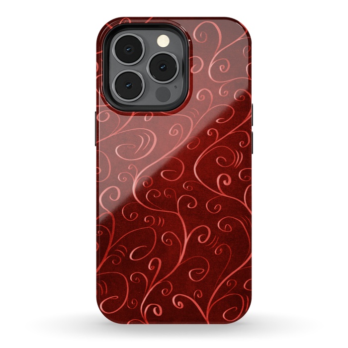iPhone 13 pro StrongFit Whimsical Elegant Textured Red Swirl Pattern by Boriana Giormova