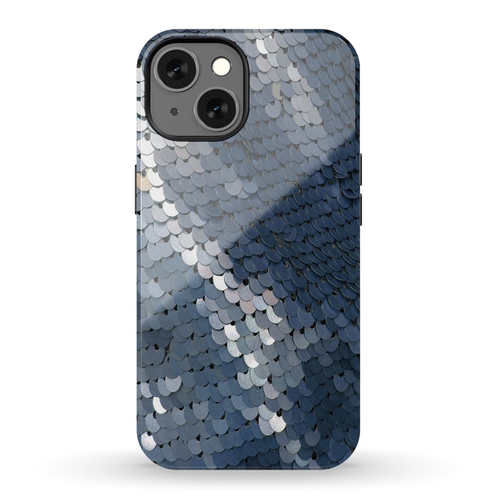iPhone 13 StrongFit Shiny Blue Gray Sequins by Andrea Haase