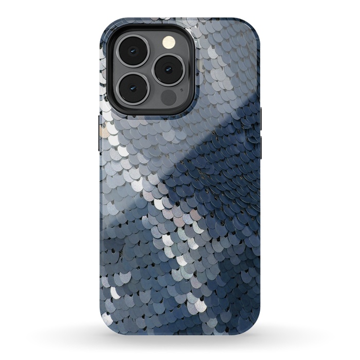 iPhone 13 pro StrongFit Shiny Blue Gray Sequins by Andrea Haase