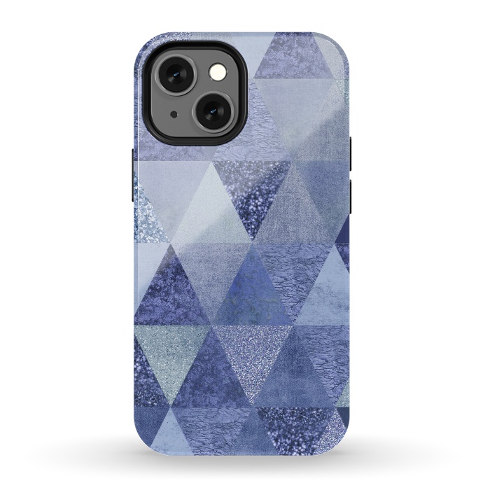 iPhone 13 mini StrongFit Blue Glitter Triangle Pattern by Andrea Haase