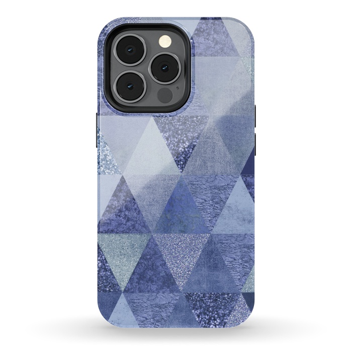 iPhone 13 pro StrongFit Blue Glitter Triangle Pattern by Andrea Haase
