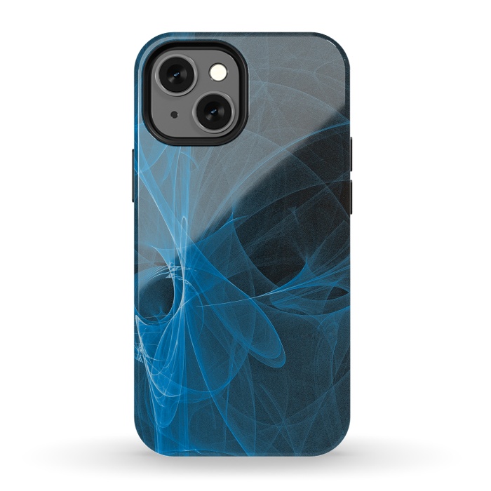 iPhone 13 mini StrongFit Blue Light Fractals On Black by Andrea Haase