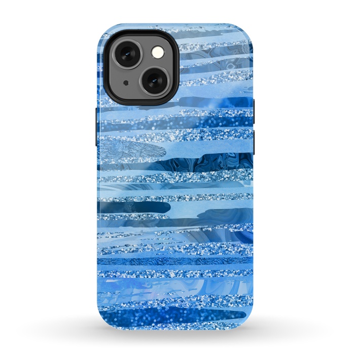 iPhone 13 mini StrongFit Blue And Aqua Glitter Stripes by Andrea Haase