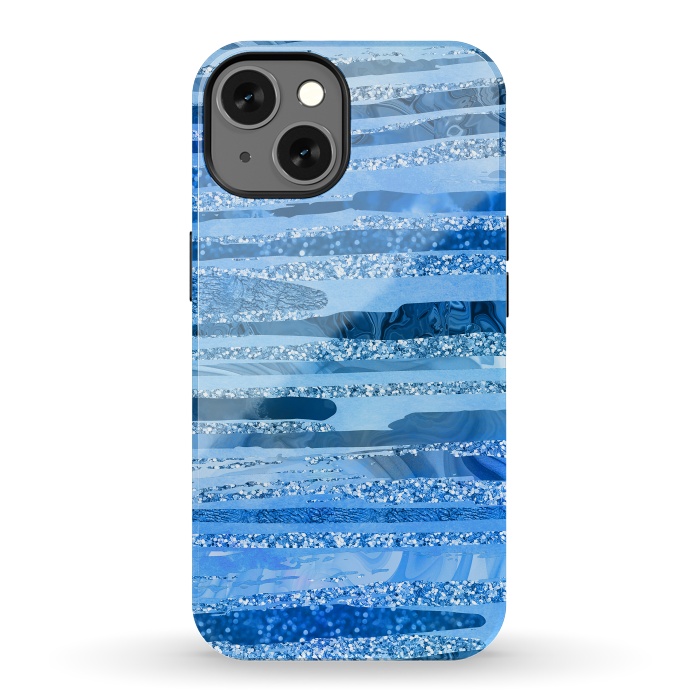 iPhone 13 StrongFit Blue And Aqua Glitter Stripes by Andrea Haase