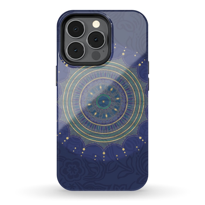 iPhone 13 pro StrongFit Blue Mandala With Gold by Andrea Haase