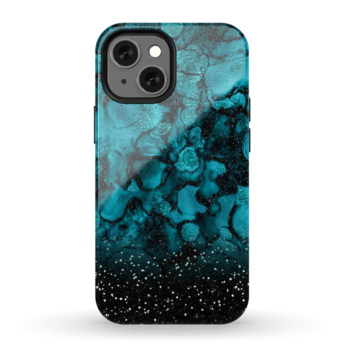 iPhone 13 mini StrongFit Indigo Blue Marble and Black Glitter by  Utart