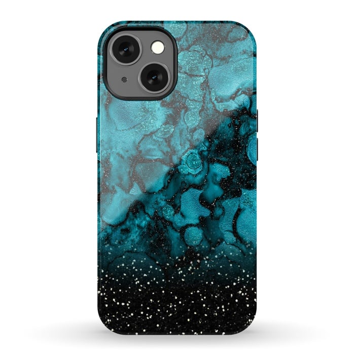 iPhone 13 StrongFit Indigo Blue Marble and Black Glitter by  Utart