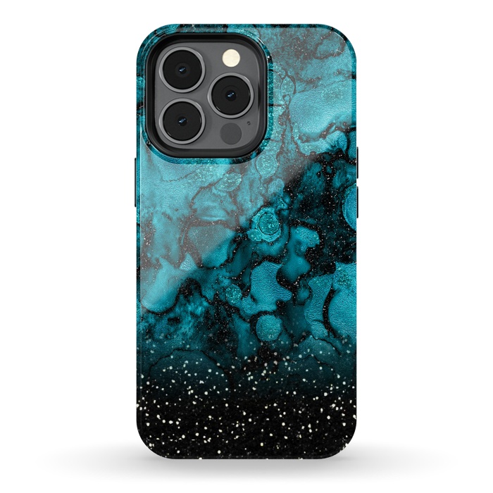 iPhone 13 pro StrongFit Indigo Blue Marble and Black Glitter by  Utart