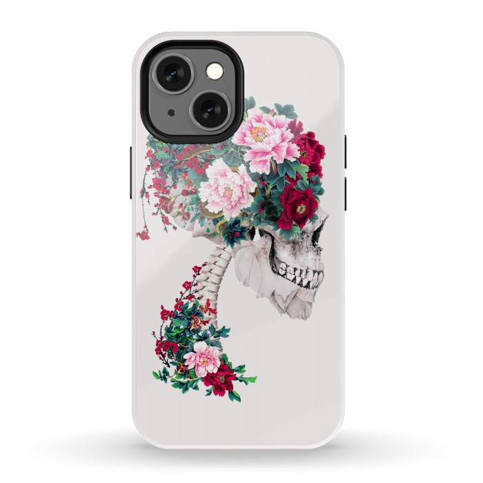 iPhone 13 mini StrongFit Skull with Peonies by Riza Peker
