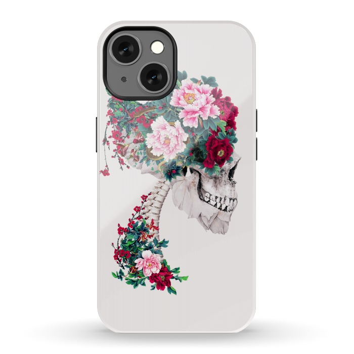 iPhone 13 StrongFit Skull with Peonies by Riza Peker