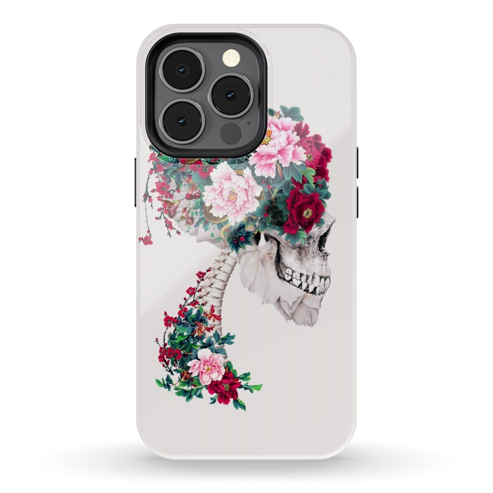 iPhone 13 pro StrongFit Skull with Peonies by Riza Peker
