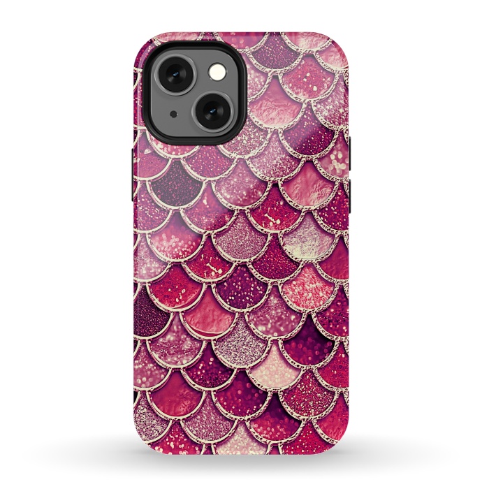 iPhone 13 mini StrongFit Pink and Purple Pretty Sparkling Mermaid Scales  by  Utart