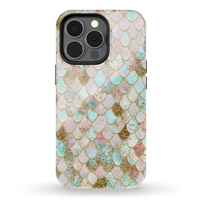 iPhone 13 pro StrongFit Watercolor Wonky Gold Glitter Pastel Summer Mermaid Scales  by  Utart