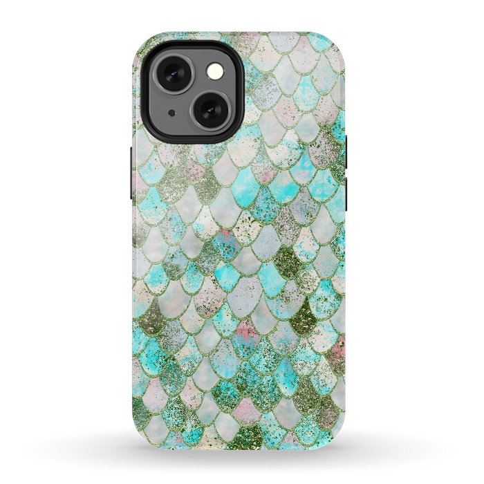 iPhone 13 mini StrongFit Wonky Seafoam Watercolor Glitter Mermaid Scales by  Utart