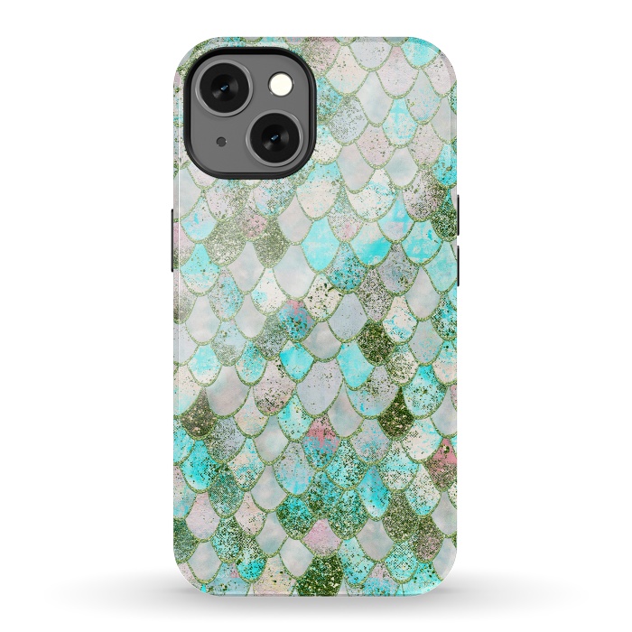 iPhone 13 StrongFit Wonky Seafoam Watercolor Glitter Mermaid Scales by  Utart