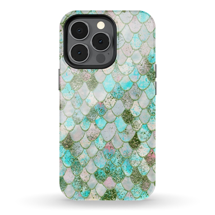 iPhone 13 pro StrongFit Wonky Seafoam Watercolor Glitter Mermaid Scales by  Utart