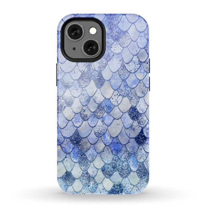 iPhone 13 mini StrongFit Blue Summer Wonky Watercolor and Glitter Mermaid Scales by  Utart