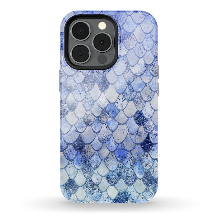 iPhone 13 pro StrongFit Blue Summer Wonky Watercolor and Glitter Mermaid Scales by  Utart