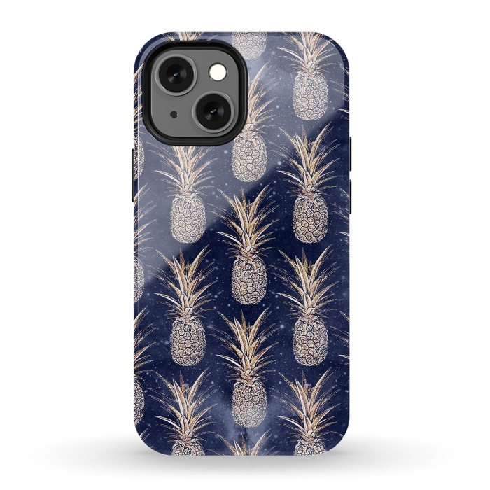 iPhone 13 mini StrongFit Modern Golden pineapples nebula pattern by InovArts