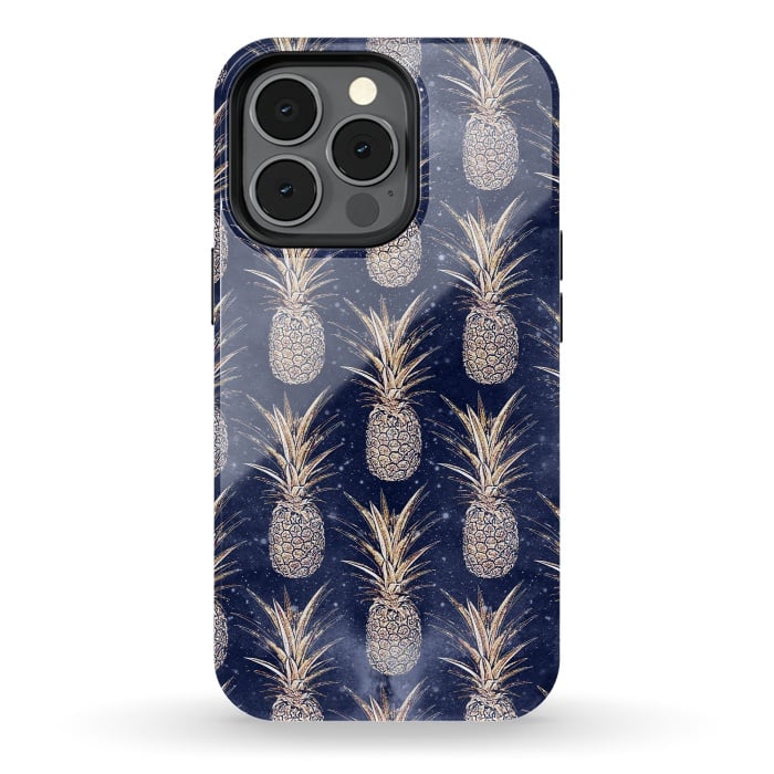 iPhone 13 pro StrongFit Modern Golden pineapples nebula pattern by InovArts