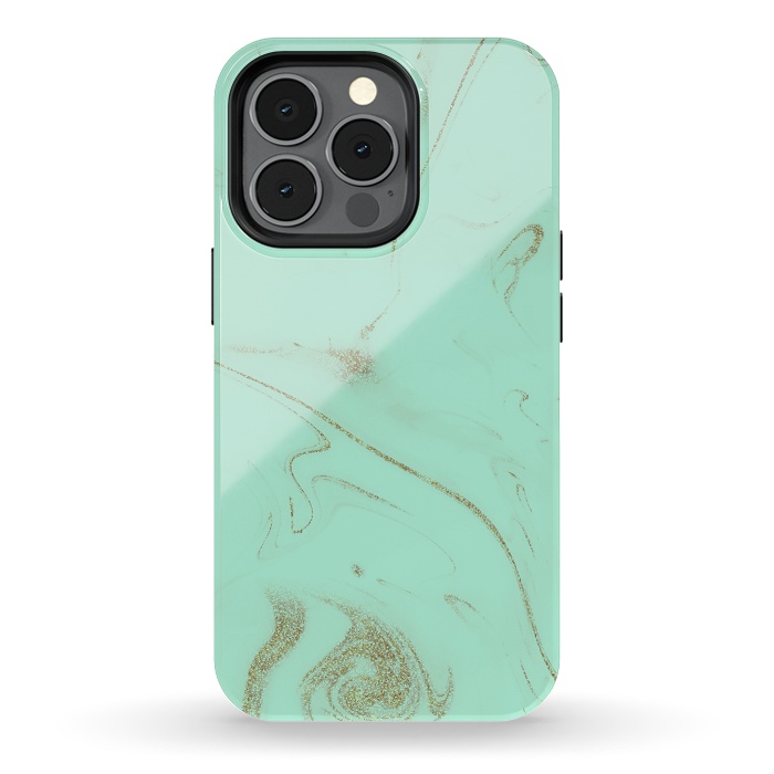 iPhone 13 pro StrongFit Elegant gold and mint marble image by InovArts