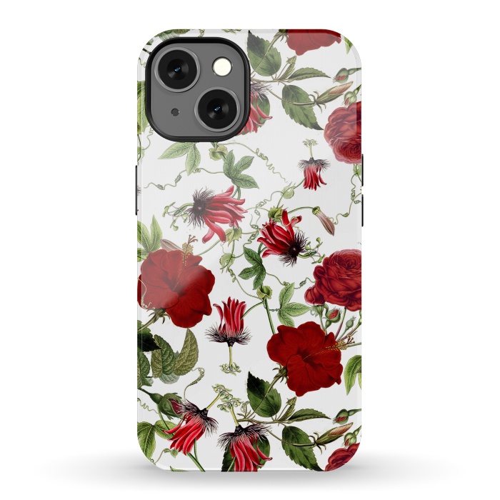 iPhone 13 StrongFit Red Hibiscus and Passiflora Pattern on White by  Utart